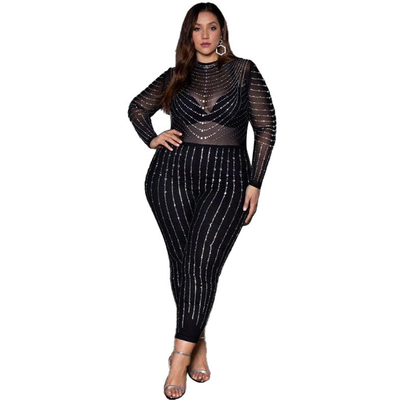New High-stretch Mesh See-through Tight Jumpsuit Women